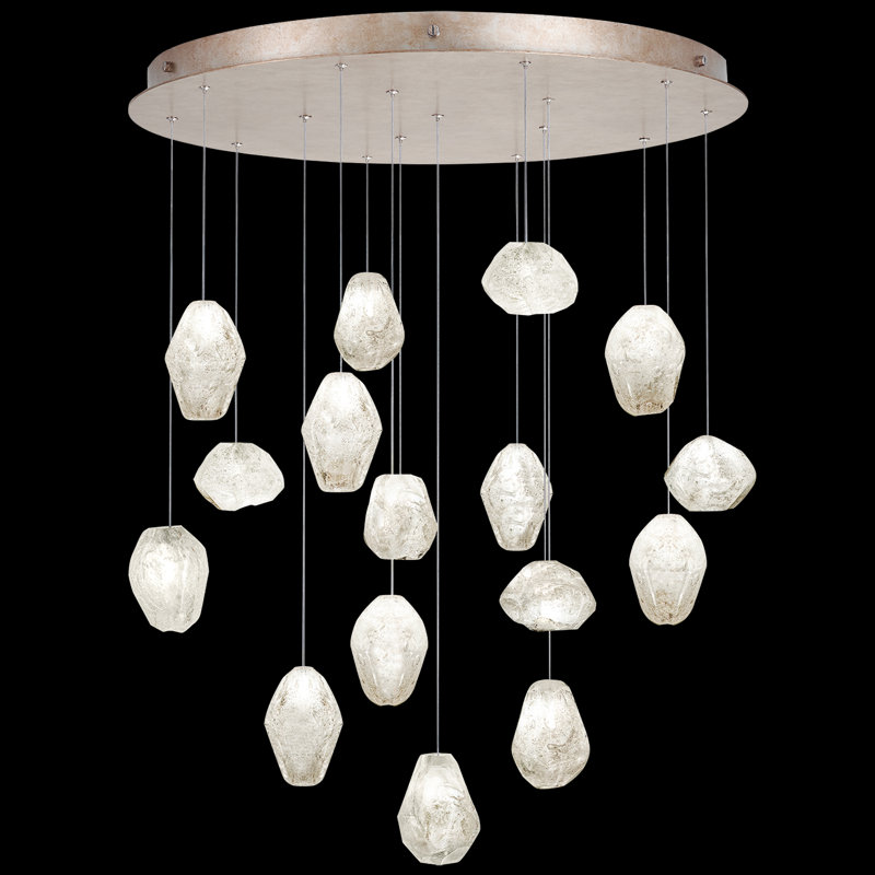 Luminaire suspendu rond 22 po Natural Inspirations, H 4,5 po x l 32 po x P 32 po, Argent / quartz transparent, 16