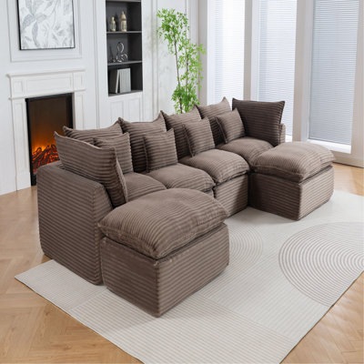 129.8" Width Cloud Couch Oversized Modular Sectional Sofa True Relax Comfy Couches Wide&Deep Seat Sofas for Living Room Furniture Sets, 4 Seat with 2 Ottoman