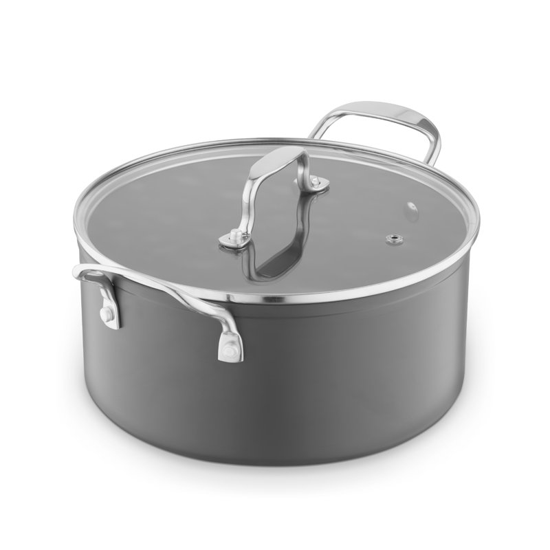 SLT800374 Hard Anodised 24cm Casserole, 10x Stronger Superior Non-stick Coating, Tempered Glass Lid, Induction Compatible, Grey