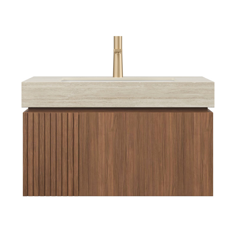 Meuble-lavabo de salle de bain avec lavabo, armoire de rangement murale avec tiroir et porte, pré-assemblé, Chêne brun