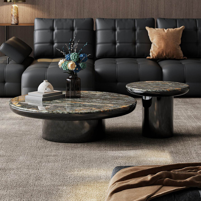 Ensemble de tables basses rondes, plateau en marbre naturel luxueux veiné de galaxie étoilée
