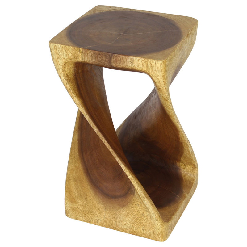 Amardev Abstract Solid Wood End Table, H 20 po x l 12 po x P 12 po, Chêne antique
