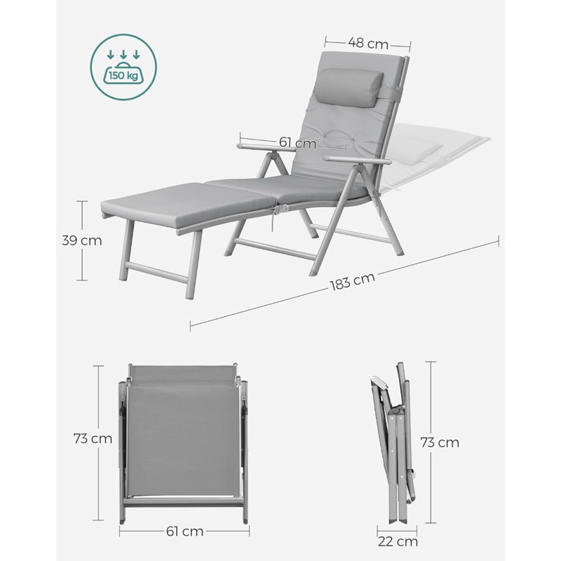 Chaise longue rembourrée Esabella, Gris