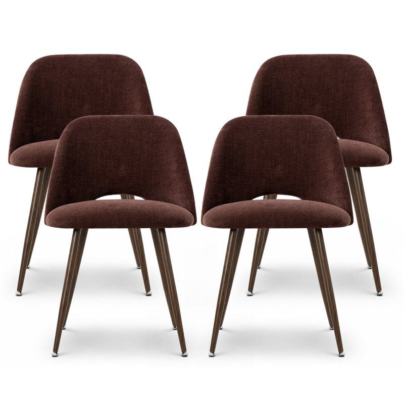 Chaises de salle à manger rembourrées en noyer Aounnika, ensemble de 4, Wine