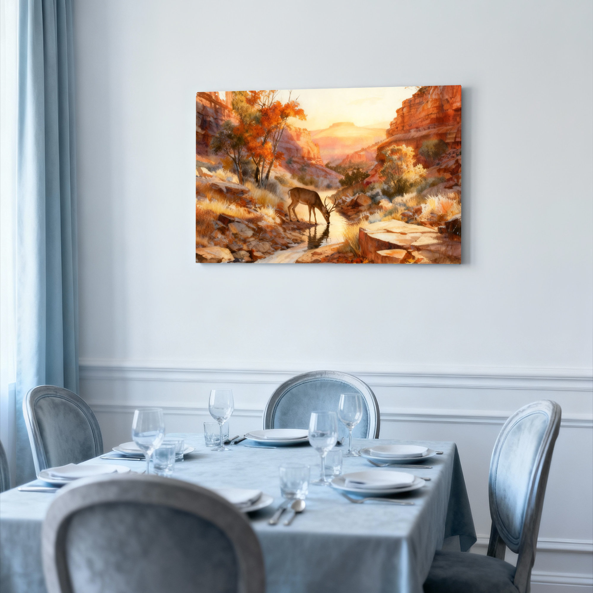 Charlton Home® Desert Landscape With Deer And Autumn Trees Canvas ...