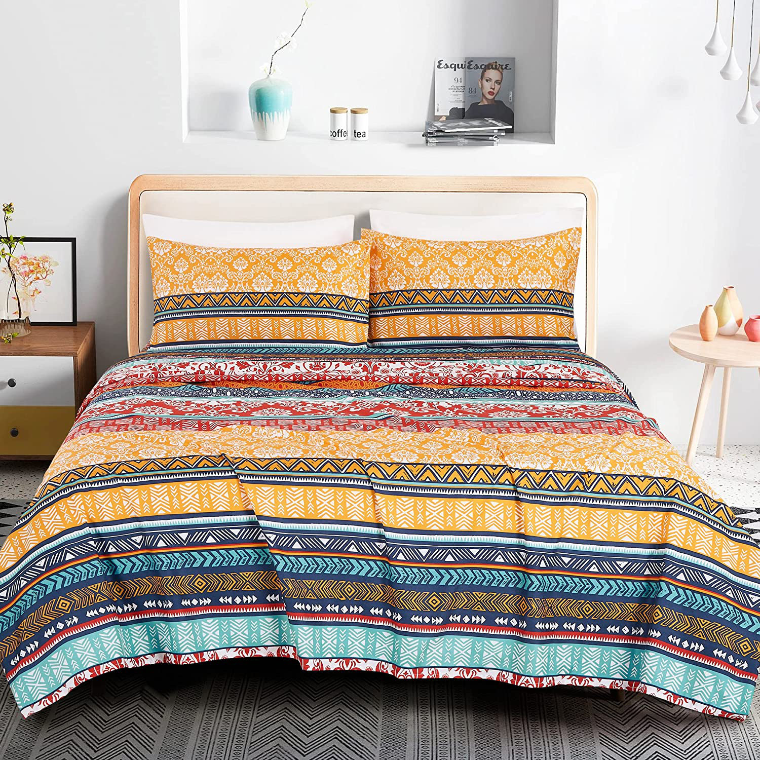 Tanmay Blue/Red/Yellow Microfiber Duvet Cover Set Bungalow Rose Size: Twin Duvet Cover