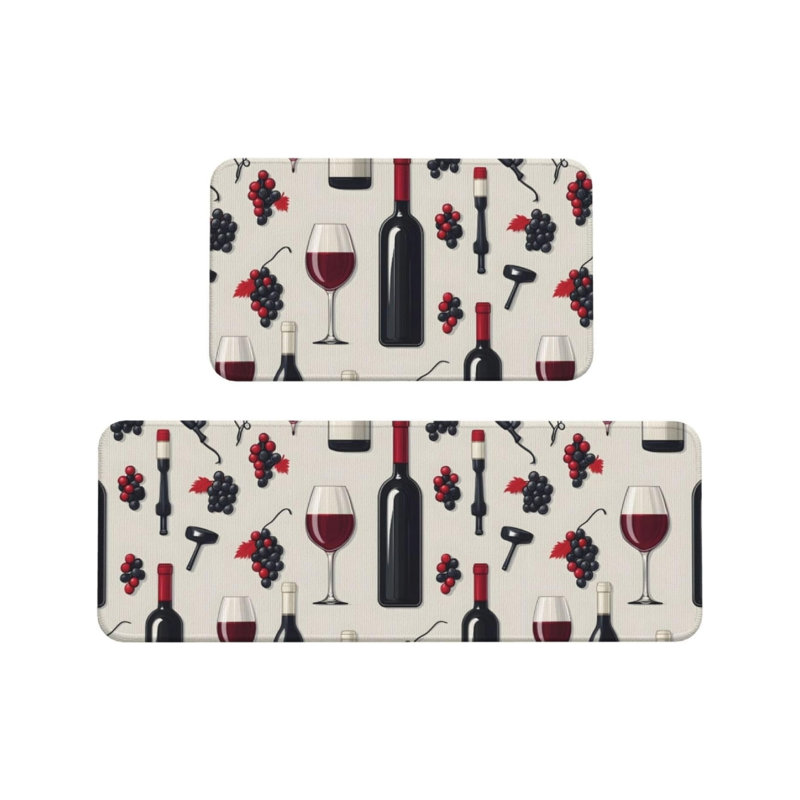 Ensemble de 2 tapis de cuisine en forme de bouteille de vin beige, tapis décoratifs amusants pour la cuisine et le coin-repas