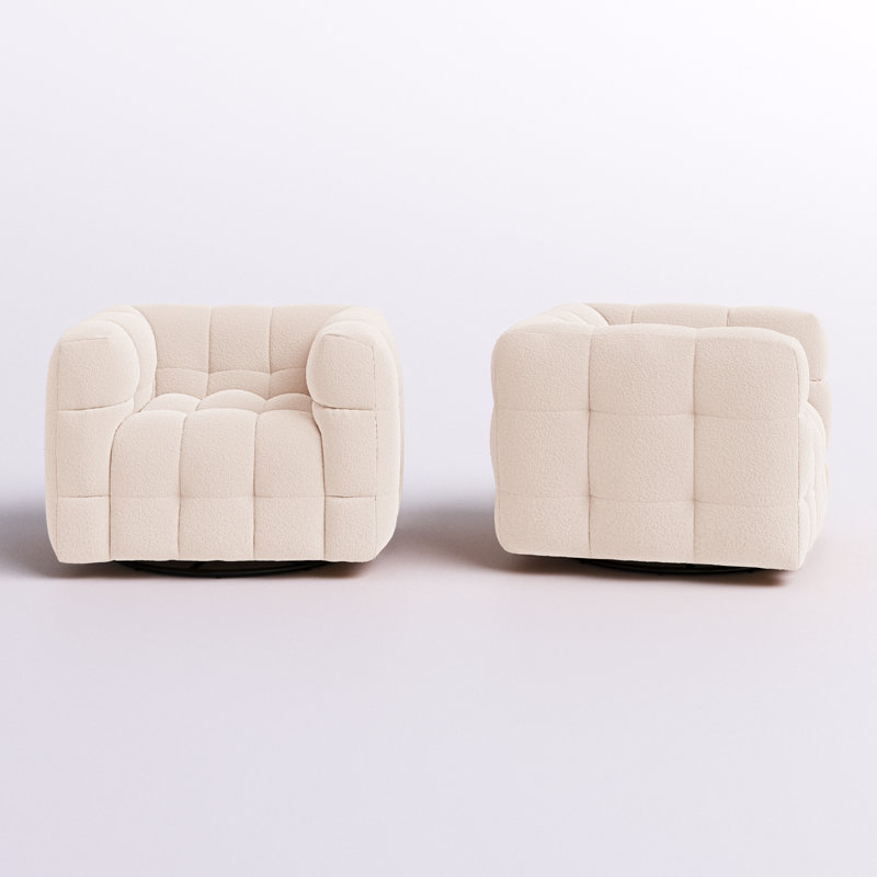 Fauteuil pivotant capitonné large de 38 po Ashyiah, Beige Boucle