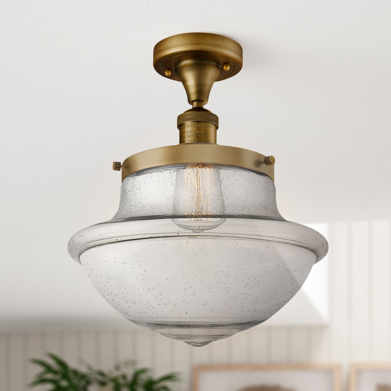 Plafonnier semi-encastré 1 lumière Baptiste, Grainé, Ampoule à DEL rétro de 6 watts, Laiton brossé