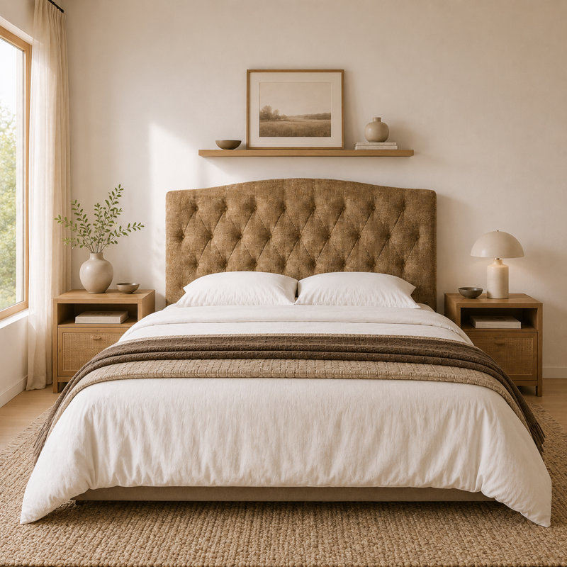 Camelback Diamond Tufted Upholstered Panel Headboard, Queen, Brown