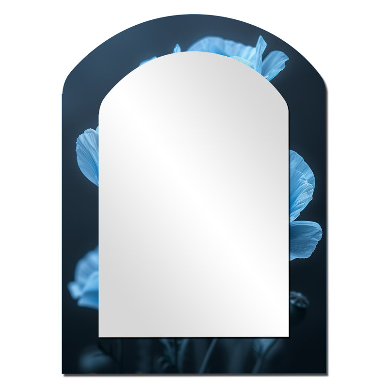 Blue black Natures Nuance Poppies I - Poppies Arch Unique Wall Mirror Decor, Blue Asymmetrical Large Mirror, Printed Metal Art