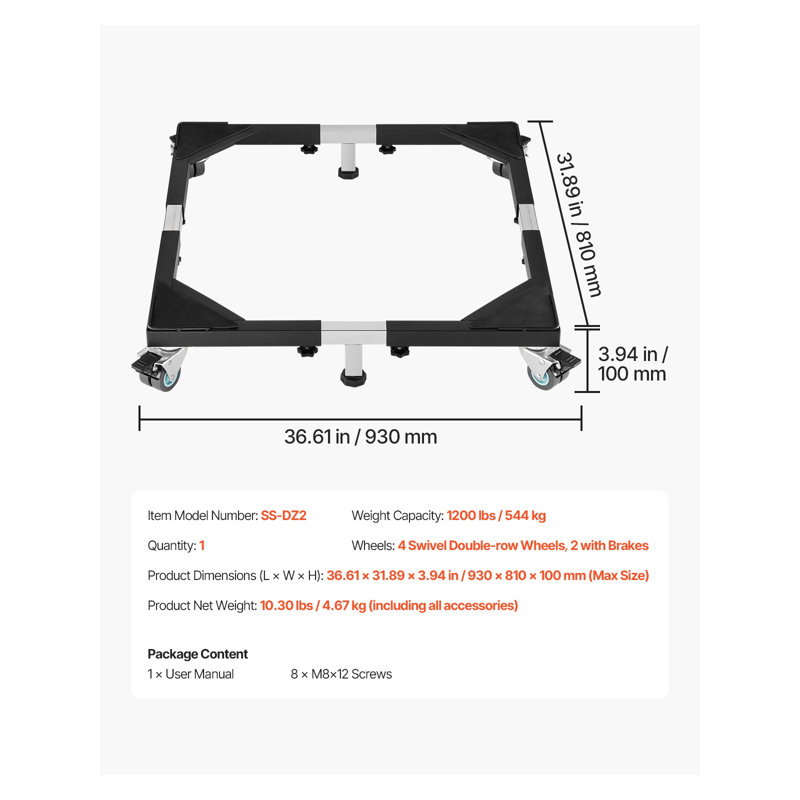 Base robuste robuste pour réfrigérateur et machine à laver - support mobile d'une capacité de 1200 lb avec roues verrouillables