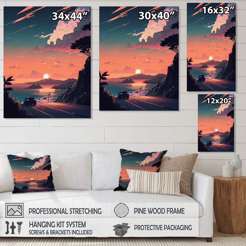 «Road to the Sunset II», reproduction sur toile, H 40 po x l 30 po x P 1,5 po, Toile tendue