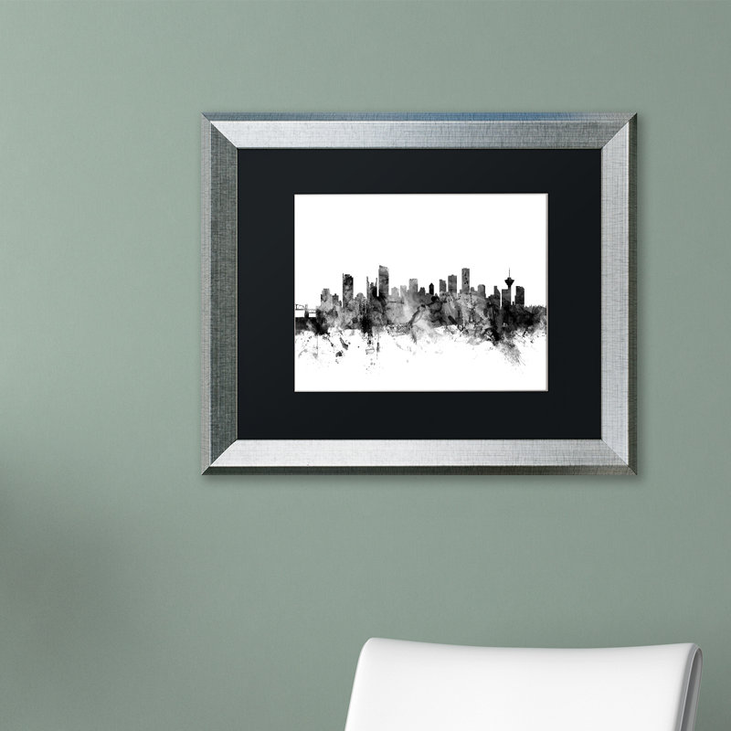 « vancouver canada horizon b&w », impression encadrée, H 11 po x l 14 po x P 0,5 po, Cadre argenté