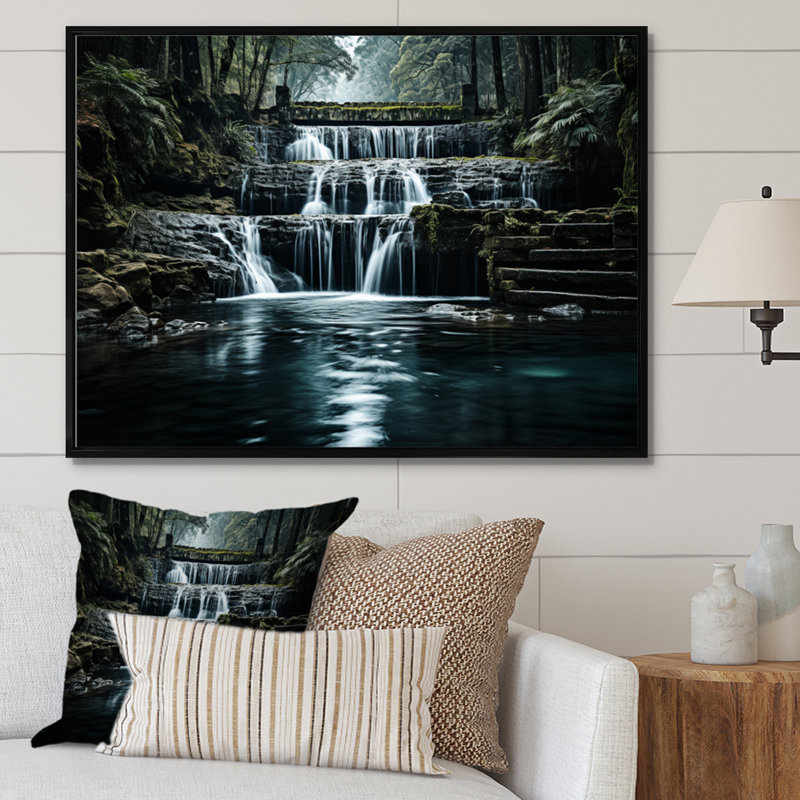 Cascade éternelle I - impression sur toile, H 12 po x l 20 po x P 1 po, Cadre flottant noir