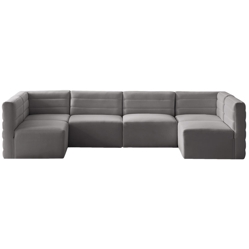 Canapé modulaire en velours réversible de 126 po de largeur Enso, Velours gris