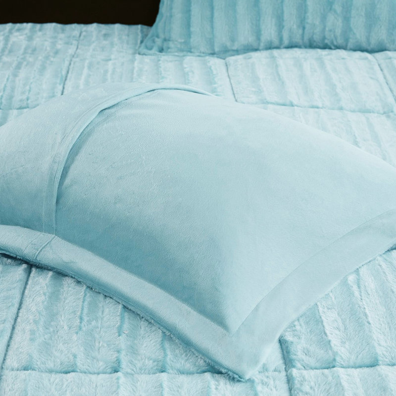 Édredon en fausse fourrure bleu sarcelle - Double / grand, Queen Comforter + 2 Shams