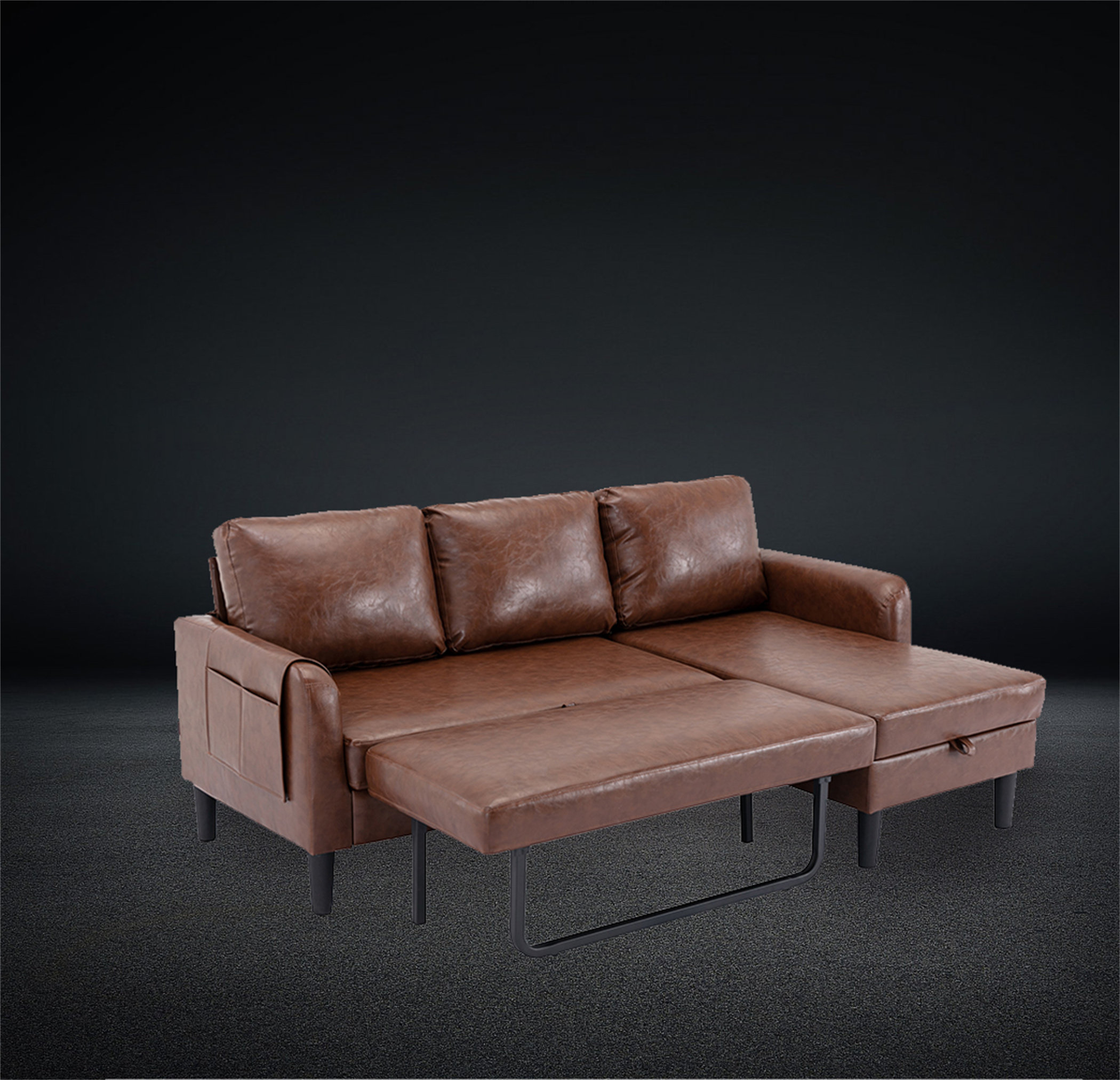 Latitude Run® Bromwyn 72.4" Faux Leather Square Arm Sofa Bed | Wayfair