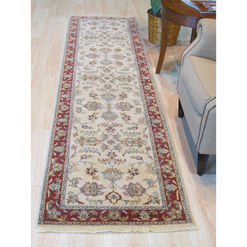 Tapis oriental ivoire / rouge en laine noué à la main Agra Ivory