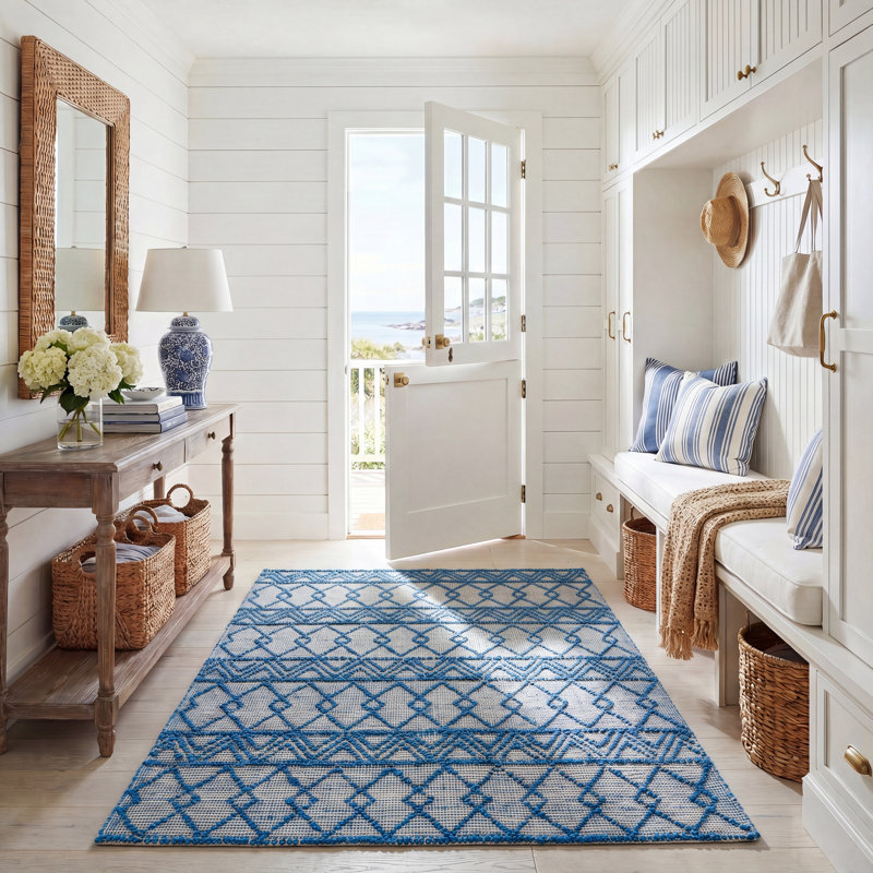 Tapis géométrique beige en jute et en coton à tissage plat Annmari, Rectangle 5 pi x 8 pi