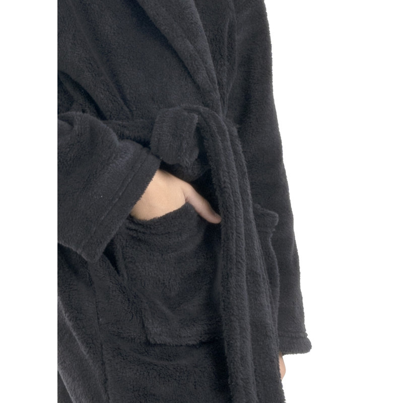 Basel Microfiber Fleece Fleece Gender Neutral Bathrobe, S, Black