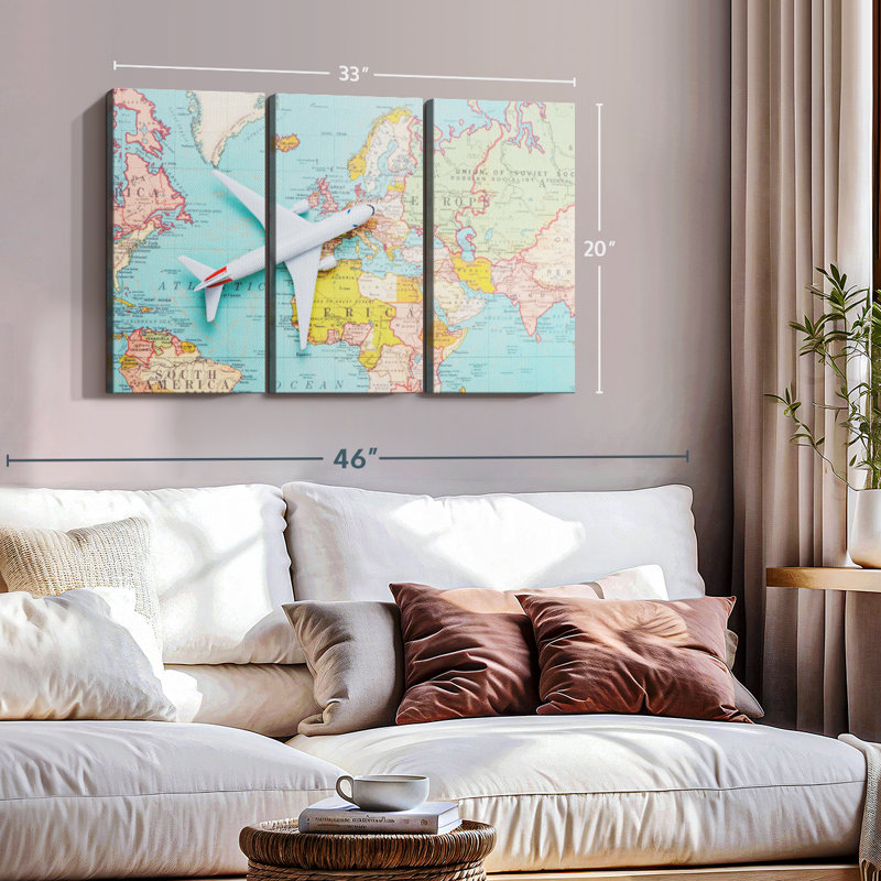 «Plane World Travel Wall Art» sur, H 20 po x l 33 po x P 1,25 po