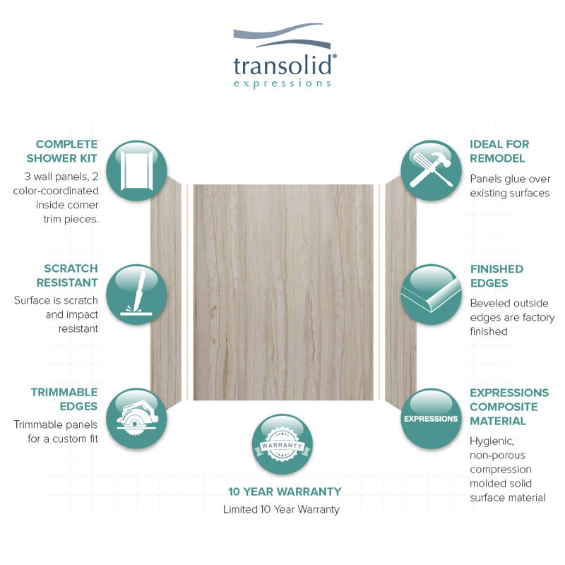 Sorento Beige Composite 3-Panel Shower Wall Kit 60" x 72"