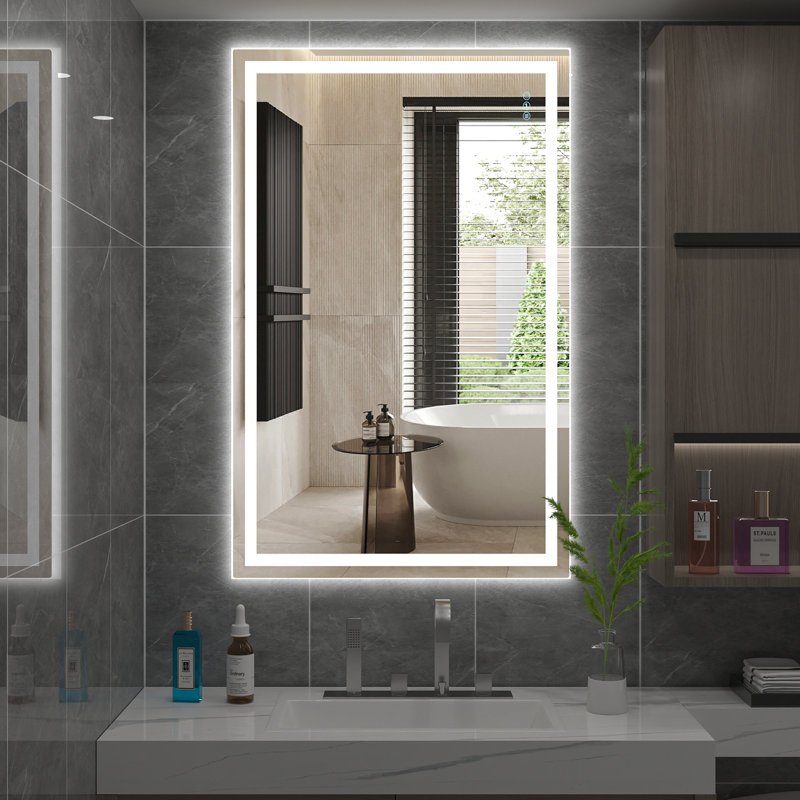 Kernie 40‘’x32‘’ Frameless LED 3 Color Lighting Bathroom / Vanity Mirror, Memory Function, Anti-fog
