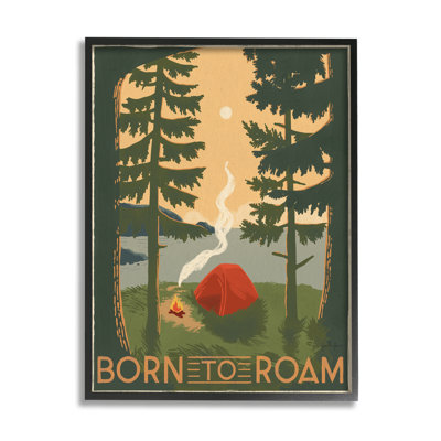 Born To Roam Phrase Rustic Forest Camping Tent by Janelle Penner - Painting
