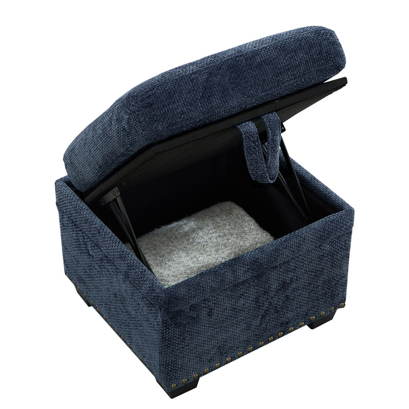 97" L-Shaped Upholstered Chenille Put-Out Sofa Bed Sectional with Storage Ottoman and 2 Pillows, Dark Blue Chenille