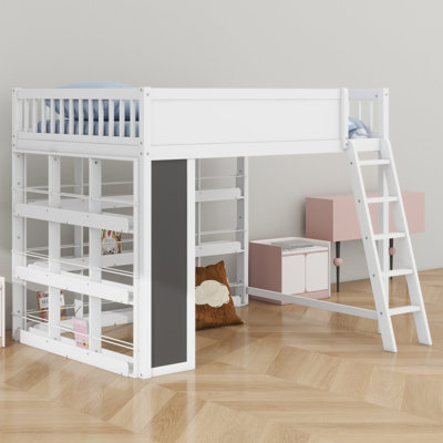 Lit mezzanine avec éclairage DEL, tableau noir et étagères à livres pour chambres créatives