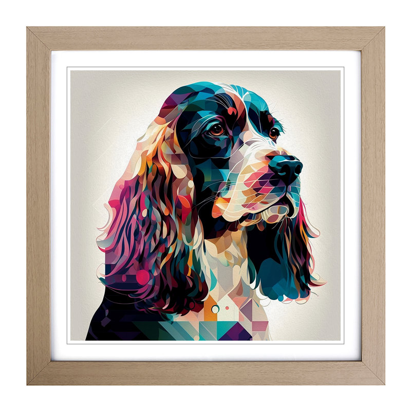 Cocker Spaniel Constructivism - Single Picture Frame Print on Wood, Oak