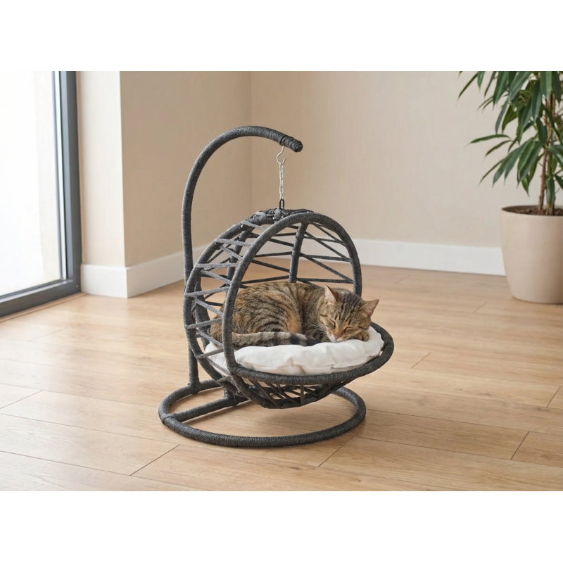 Hazel Modern Hanging Cat Bed With Cushion, Black