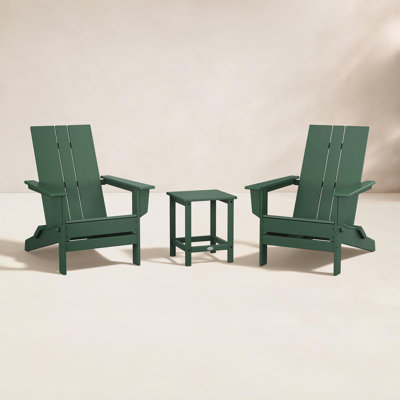 POLYWOOD® x 2-Person Folding Adirondack Outdoor Seating Group with Side Table