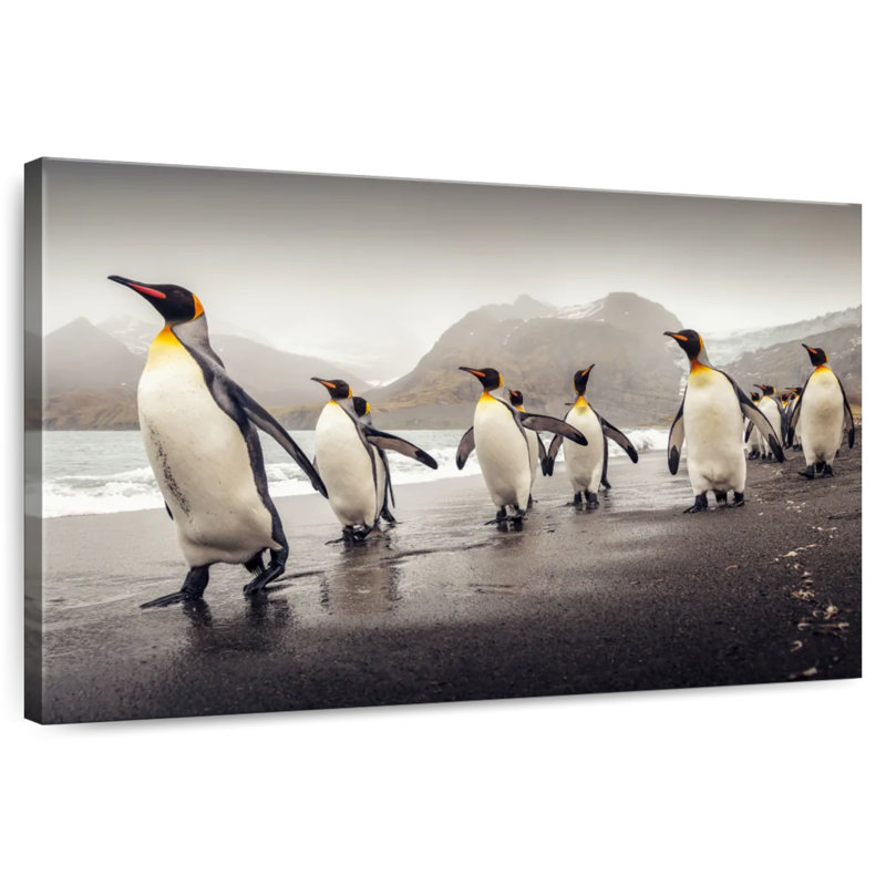Penguins Along The Beach, 20" H x 30" W