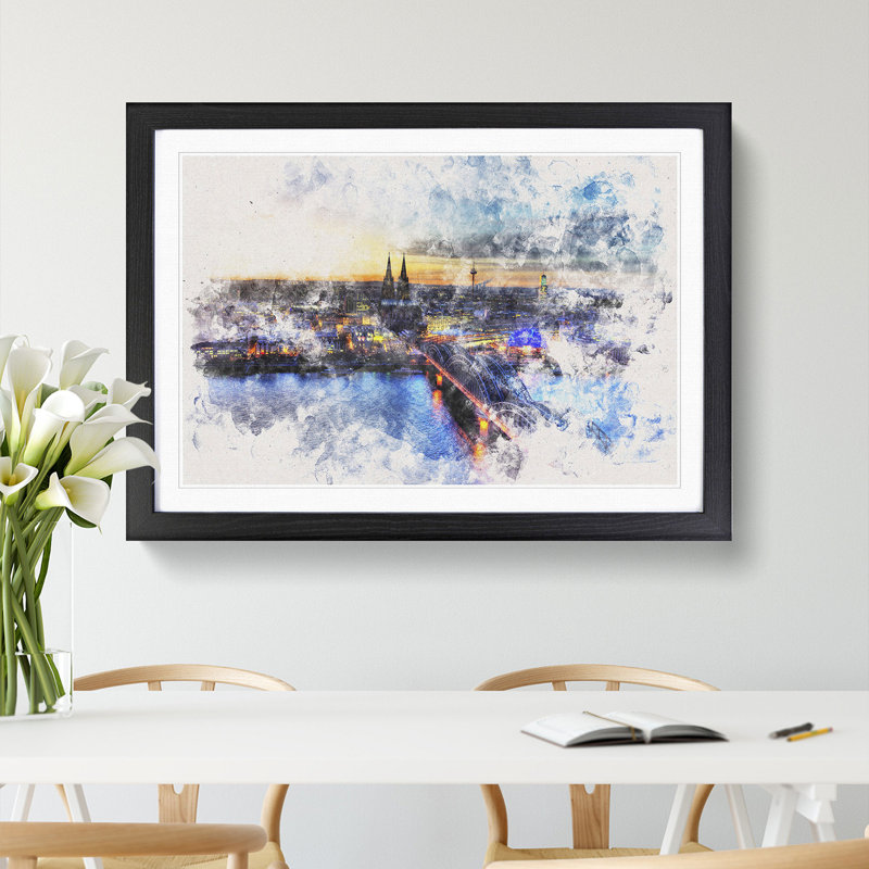 Hohenzollern Bridge in Cologne Germany - Picture Frame Painting Print, 45cm H x 63cm W x 2cm D, Black Framed