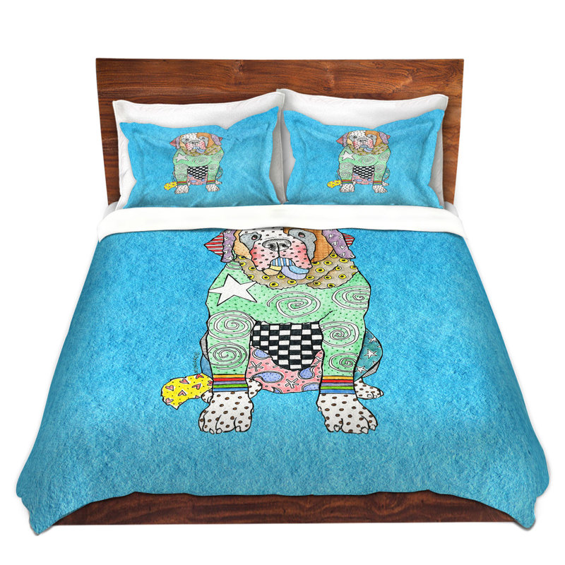 Ensemble de housse de couette Marley Ungaro Saint Bernard, 1 housse simple + 1 taie standard, Vert / Noir / Aqua