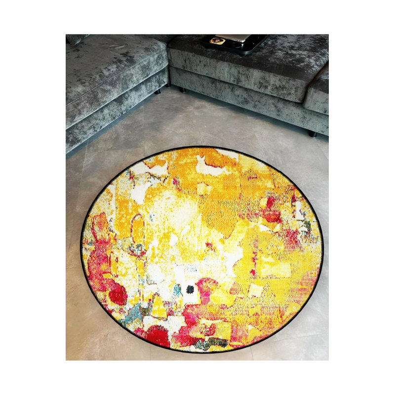 Multicolored Abstract Patterned Round Woven Base Modern Decorative Carpet, Round 2'8"