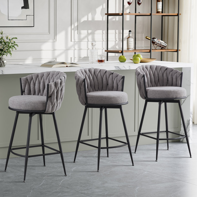 Tabouret de bar pivotant à motif courbé, Gris, Set of 3