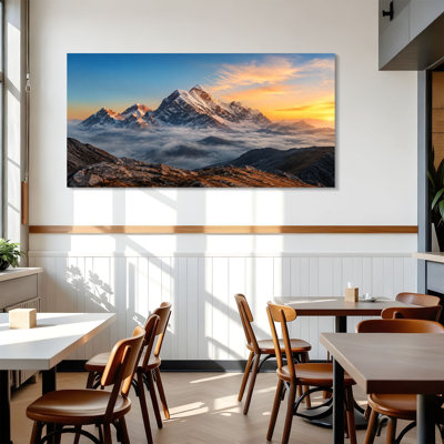 Canvas Wall Art Sunset View Himalayas Himalayan Mountain Mt Everest rolling into Wall Decor for Living Room Bathroom Bedroom Office 24"H x 48"W Art Paintings, Ready to Hang