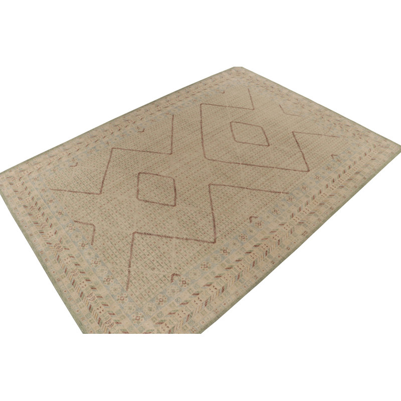 Distressed Homage Hand Knotted Wool Geometric Area Rug, Runner 3' x 8'