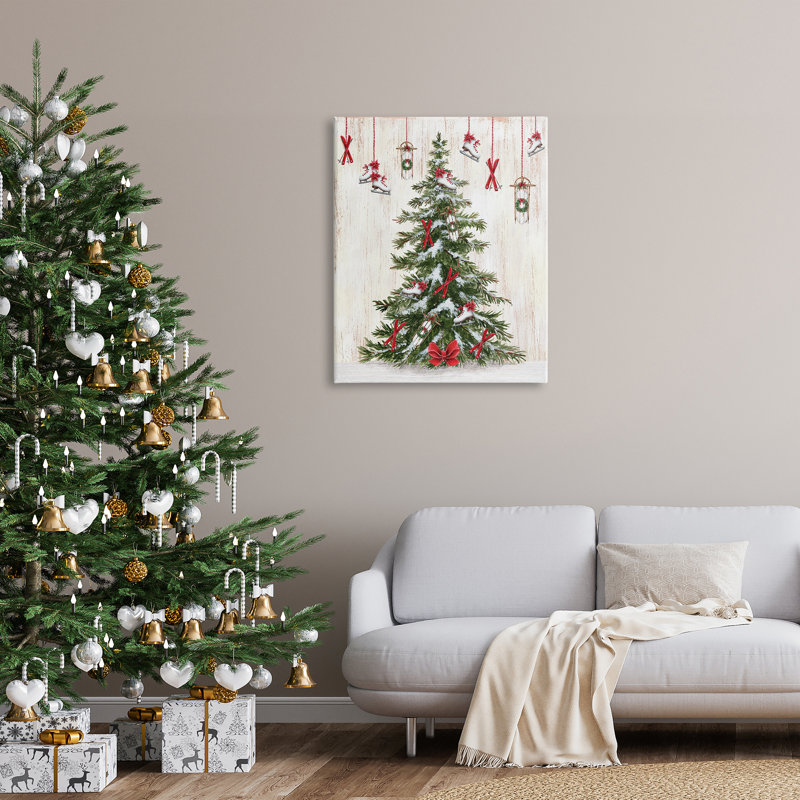 «Ice Skates And Sleds On Tree On Canvas» par Emma Leach, reproduction, H 40 po x l 30 po x P 1,5 po