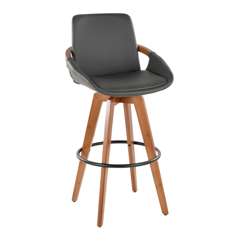 Tabouret de bar Mid-Century moderne avec pivot à 360 degrés et siège en similicuir, Grey/Walnut