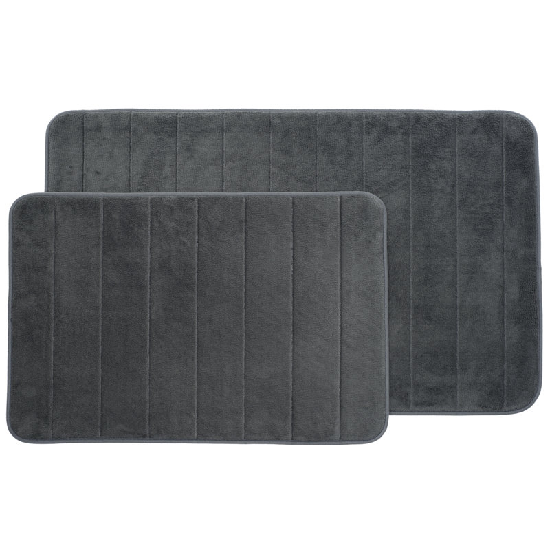 Billybob Memory Foam Bath Rug Set - 2-Piece Bath Mats with Microfiber Top - Non-Slip Absorbent Rugs, Platinum