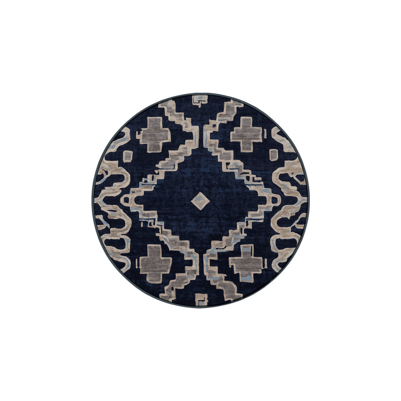 Machine Washable Gray Area Rug, Round 3'