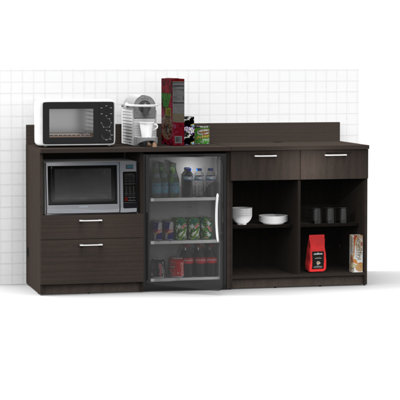 Commercial-Grade Office Refreshment Cabinet with Mini Fridge & Microwave Storage