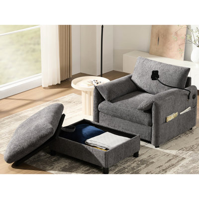 38 - Inch Single With Oversized Storage , Convenient Phone Prop, Charging Capabilities, Armrest Storage, And Chenille Fabric Adjustable Holder, Function, Side Compartments, Pillow Style