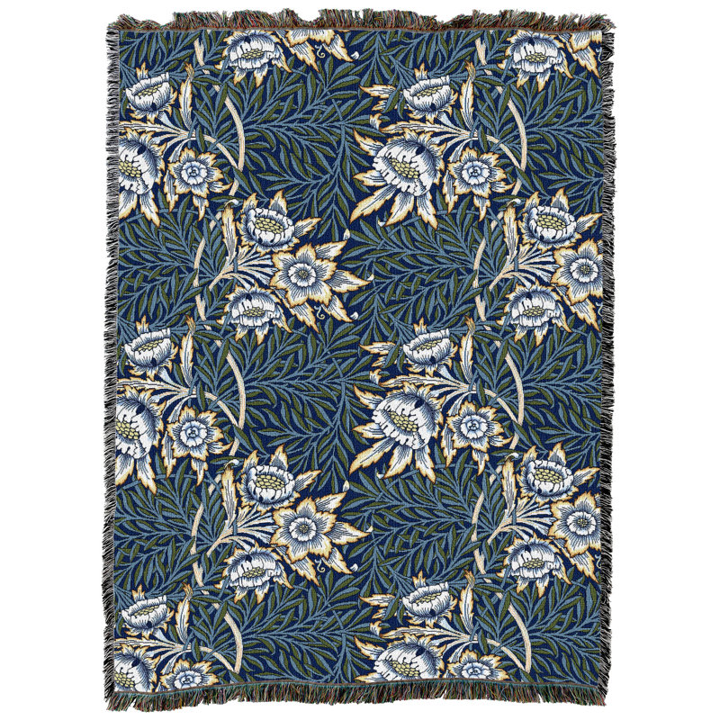 Couverture tulipe et saule pure Pure William Weavers - Morris & Crafts - jeté en coton tissé - fabriqué aux États-Unis (82 x 62)