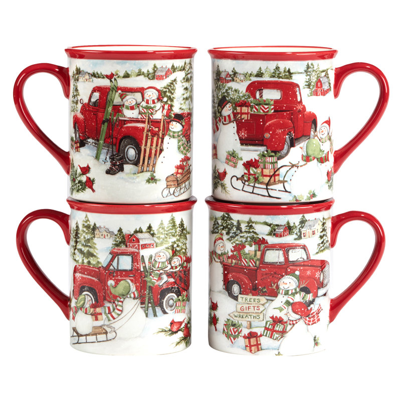 Tasses de bonhomme de neige camion rouge