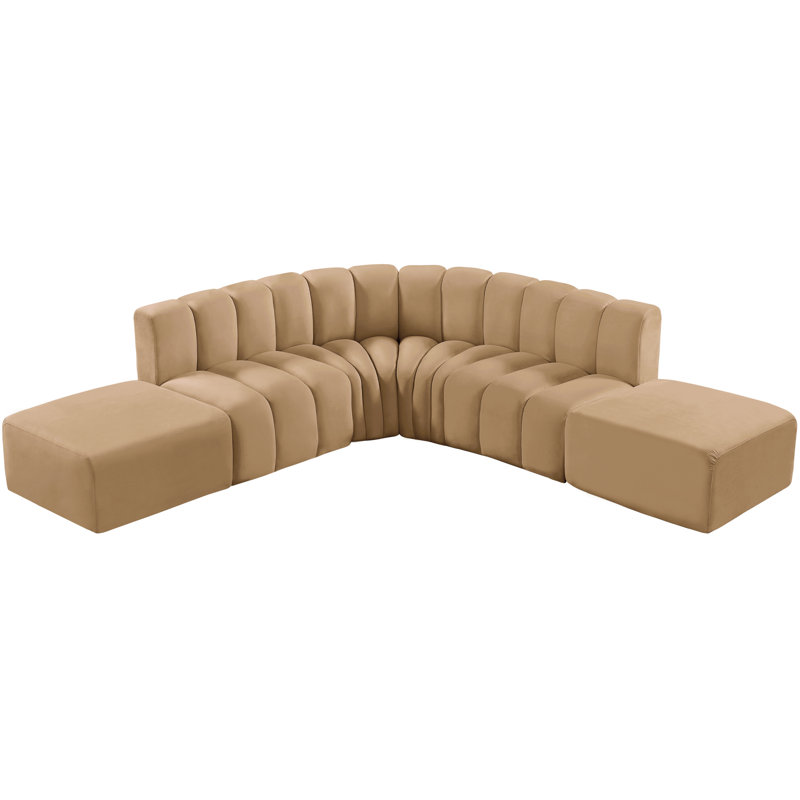 Issic Upholstered Curved Sectional with Ottoman Reversible, Camel Velvet